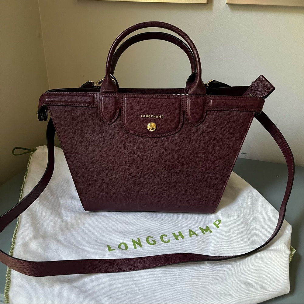 Longchamp Le Pliage Heritage Burgundy Leather Satchel
